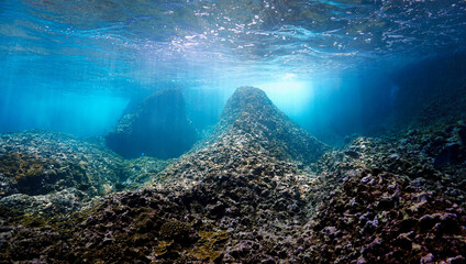 Blue water and waves at the shallow coral reef
