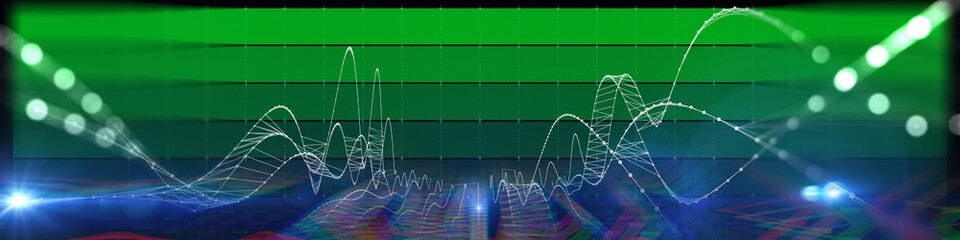 Abstract technology background with color wireframe and white grid. Visual presentation of analytics wireframe algorithms. Computing concept. Banner for business, science and technology.