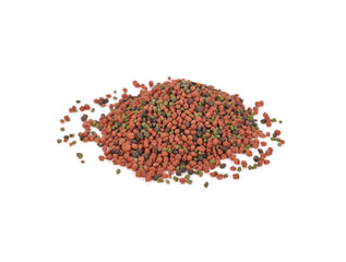 Fish feed on white background