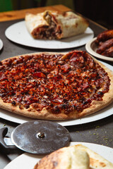 Meat pizza with barbecue sauce