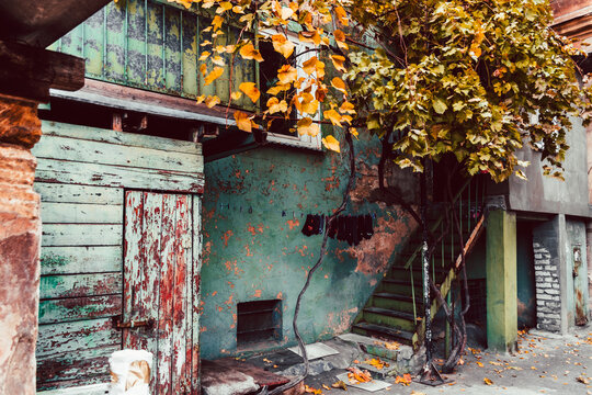 Odessa, Ukraine - November 28, 2020: old vintage courtyard in Odessa historical area