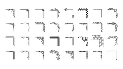 Set Hand Draw Of Corners Different Shapes Flower Decoration Vector Design Doodle Sketch Style For Wedding And Banner