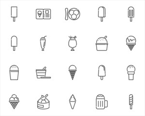 set of ice cream line icons, summer, dessert, sweet