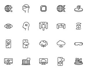 set of technology line icons, innovation, ar vr, metaverse - obrazy, fototapety, plakaty