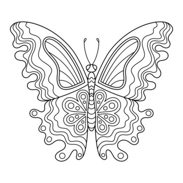 Cartoon Contour Isolated Object Cute Butterfly for Coloring Book.