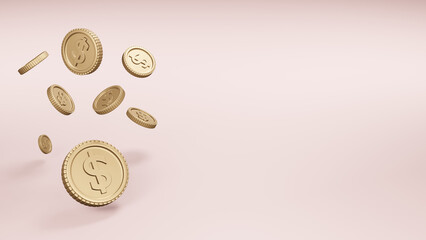 Modern 3d realistic gold coins illustration, Businees and finacial concept.