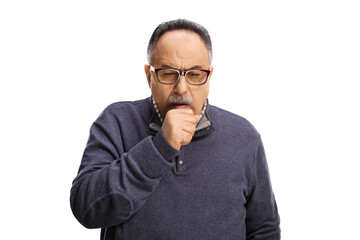 Portrait of a mature man caughing