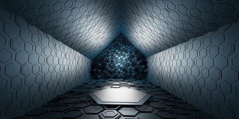 tunnel corridor hexagon texture technology modern futuristic science fiction background 3d illustration