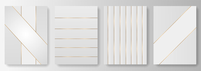 Set Collection of white and gray backgrounds with gold line © logonv