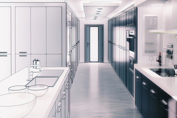 Contemporary Kitchen in Design - Draft 3D Visualization