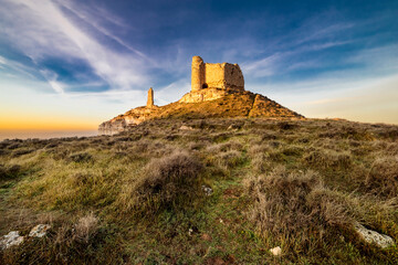Obraz premium Ruins of the medieval castle of Monreal in Dosbarrios. Toledo. Spain. Europe.