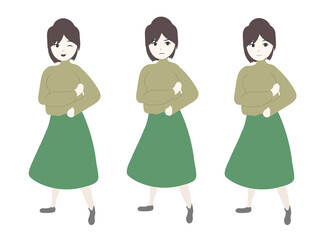 女性　全身　3パターン　表情　怒る　喜ぶ　人物　イラスト