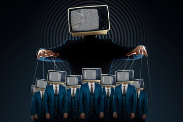 Television zombifies people through propaganda. The puppeteer holds the puppets. Manipulating the...