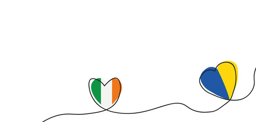 Ukrainisches Herz verbunden mit dem irländischen Herz durch eine Linie