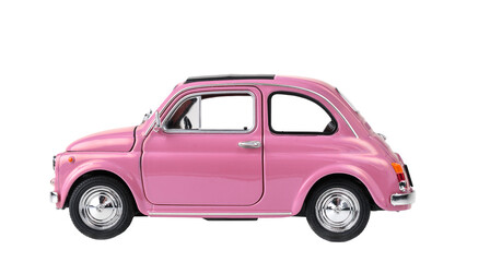Roze retro speelgoedauto geïsoleerd op white