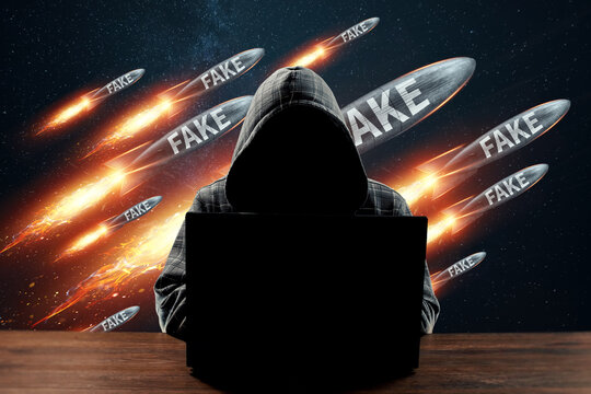 Hacker, propagandist launches fake news. Information war, hybrid war, war in the media space. Cyber warfare, DDoS attack, fakes, hackers and cybercrime, phishing, propaganda.