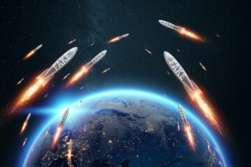 Information war, hybrid war, war in the media space. Cyber warfare, DDoS attack, fakes, hackers and cybercrime, phishing, propaganda. A smartphone and silhouettes of weapons stick out of it.