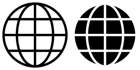 ofvs26 OutlineFilledVectorSign ofvs - globe vector icon . isolated transparent . earth sign . planet symbol . grid spheres . black outline and filled version . AI 10 / EPS 10 . g11301