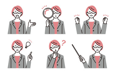 メガネをかけたビジネスパーソン女性セット