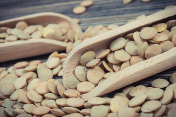 Green lentil seeds containing vitamins and minerals. Healthy eating