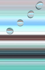 translucent glass marble design on a background of dark brown pale blue and green coloured horizontal stripes