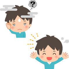 頭に霞がかかった男性と霞が晴れた男性