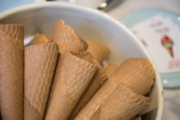 Ice cream cones in a bowl