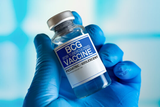 Doctor with vial of the doses vaccine for BCG Bacillus Calmette Guerin against tuberculosis disease. Vaccination for booster shot for BCG Bacillus Calmette Guerin against tuberculosis in the children