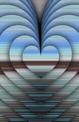 dark brown pale blue and green coloured horizontal striped pattern in art deco combination shape and heart shaped design