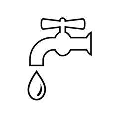 Tap water line icon. Faucet and water drop. Vector Illustration