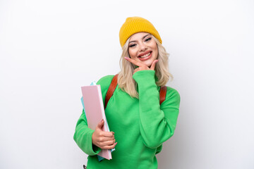 Young Russian student woman isolated on white background happy and smiling