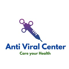 Anti viral centers is written on white background with logo of injection with different colours.