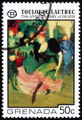 Postage stamp Grenada 1976 Dancing the Bolero, Toulouse-Lautrec - obrazy, fototapety, plakaty