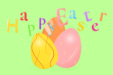 Cute Easter egg with a bright and cheerful phrase Happy Easter. Postcard or invitation template painted Easter Eggs for calligraphy