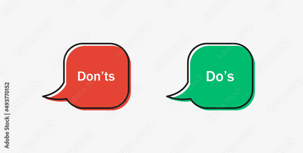 Poster Dos and donts icons in speech bubble line frame -  do's and don'ts frames - true or false - Dos and dont in outline frame	
