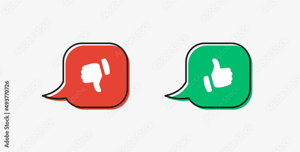 Poster Dos and donts icons in speech bubble line frame - thumbs up or thumb down. Like or dislike - do's and don'ts frames - true or false - Dos and dont in outline frame	
