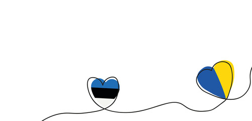 Ukrainisches und estnisches Herz verbunden mit einer Schnur in Freundschaft © Roman