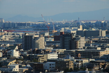 日本の住宅街　兵庫県芦屋市から大阪方面の風景