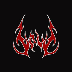 Abstract tattoo love sketch. Artistic goth logo design. Red illustration in death metal, vampire style on a black background. Cyber sigilism picture.