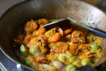 Stir Fried Shrimp with Eggplant Curry Paste (Thai food)