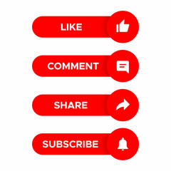 Like, Comment, Share and Subscribe Button Icon. Promote Streaming Channel Icons