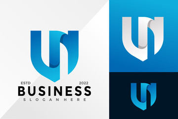Letter UN Shield Business Logo Design Vector illustration template