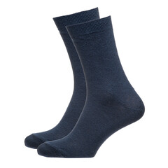 A pair of fabric socks stands on a white isolated background. Volumetric socks on a transparent mannequin. Gray socks.