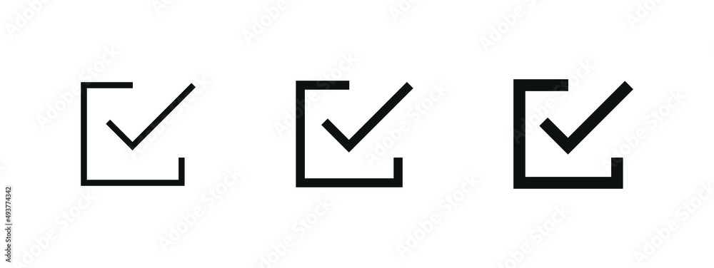Poster check box icon with correct, accept checkmark icons green tick box, check list square frame - checkbox symbol sign	
