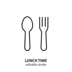 Fork and spoon line icon. Lunch time vector symbol. Editable stroke.