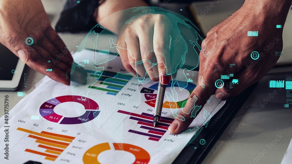 Poster conceptual business dashboard for financial data analysis . 3d render computer graphic .