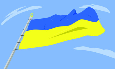 Ukrainian flag flutters against the sky. Vector illustration