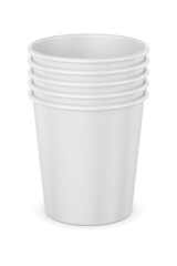 Stacks of white disposable paper cups isolated.