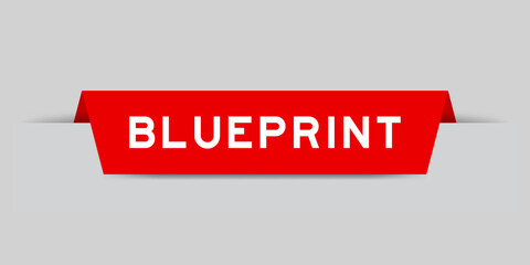 Red color inserted label with word blueprint on gray background