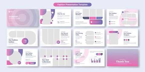 Fashion PowerPoint presentation slides template design. Use for modern keynote presentation background, brochure design, website slider, landing page, annual report, company profile - obrazy, fototapety, plakaty